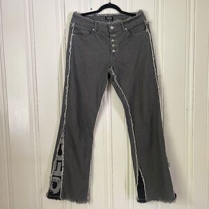 BoohooMan Men Charcoal Gray Relaxed Rigid Flare Panel Buttons Jeans Retro Sz 30